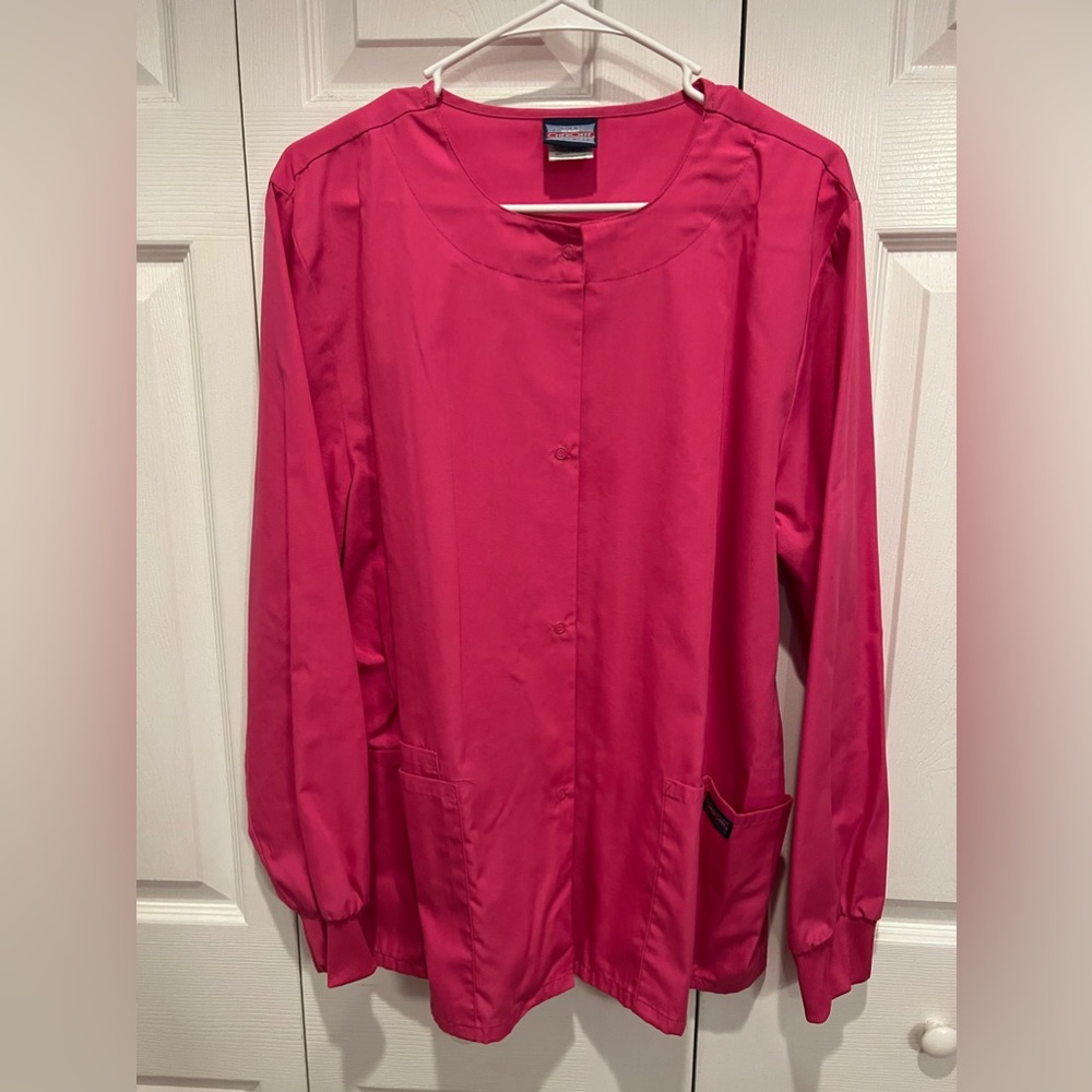 Women’s pink Cherokee scrub jacket, size medium